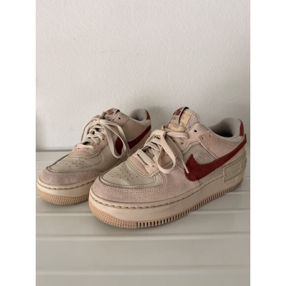 Nike Other - Nike Air Force 1 Beige Red Low Top Sneakers Leather Suede Lace Up